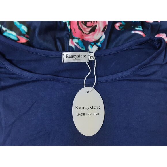 Womens Cold Shoulder Floral Maxi Dress Size XL Navy With Pink & White Boho - Picture 10 of 12